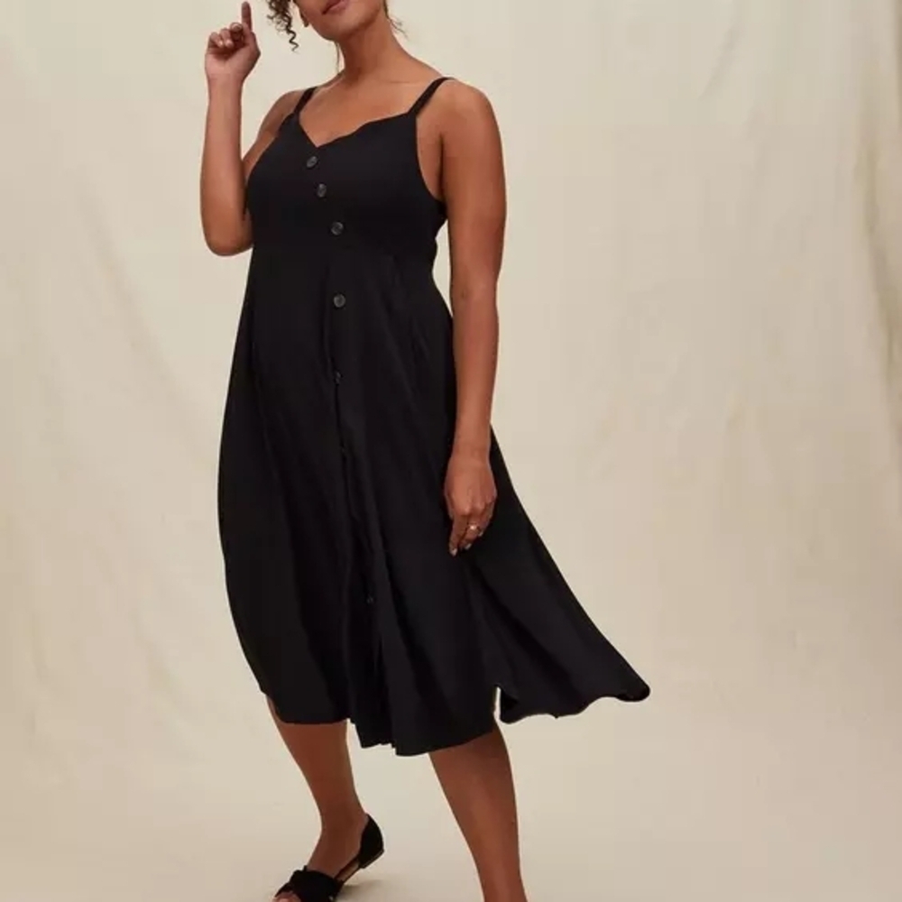 Torrid Black Midi Sundress – Button Front V-Neck, Pockets, Size 3